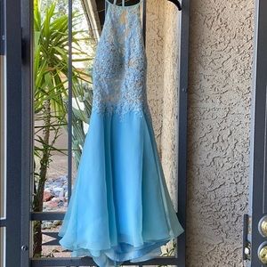 Blue sparkle halter tops dress